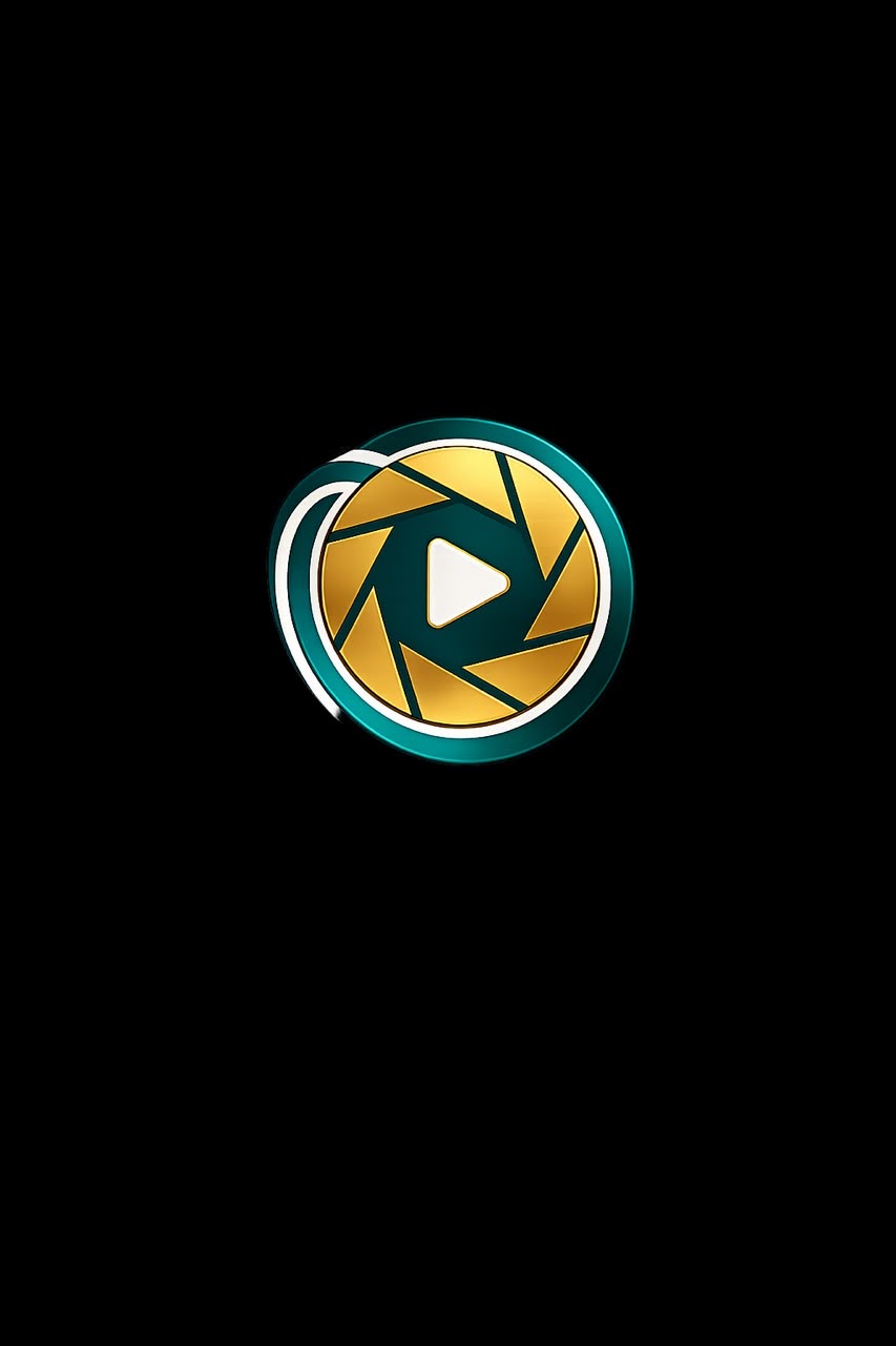 Studio mark: a gold aperture with a play button
